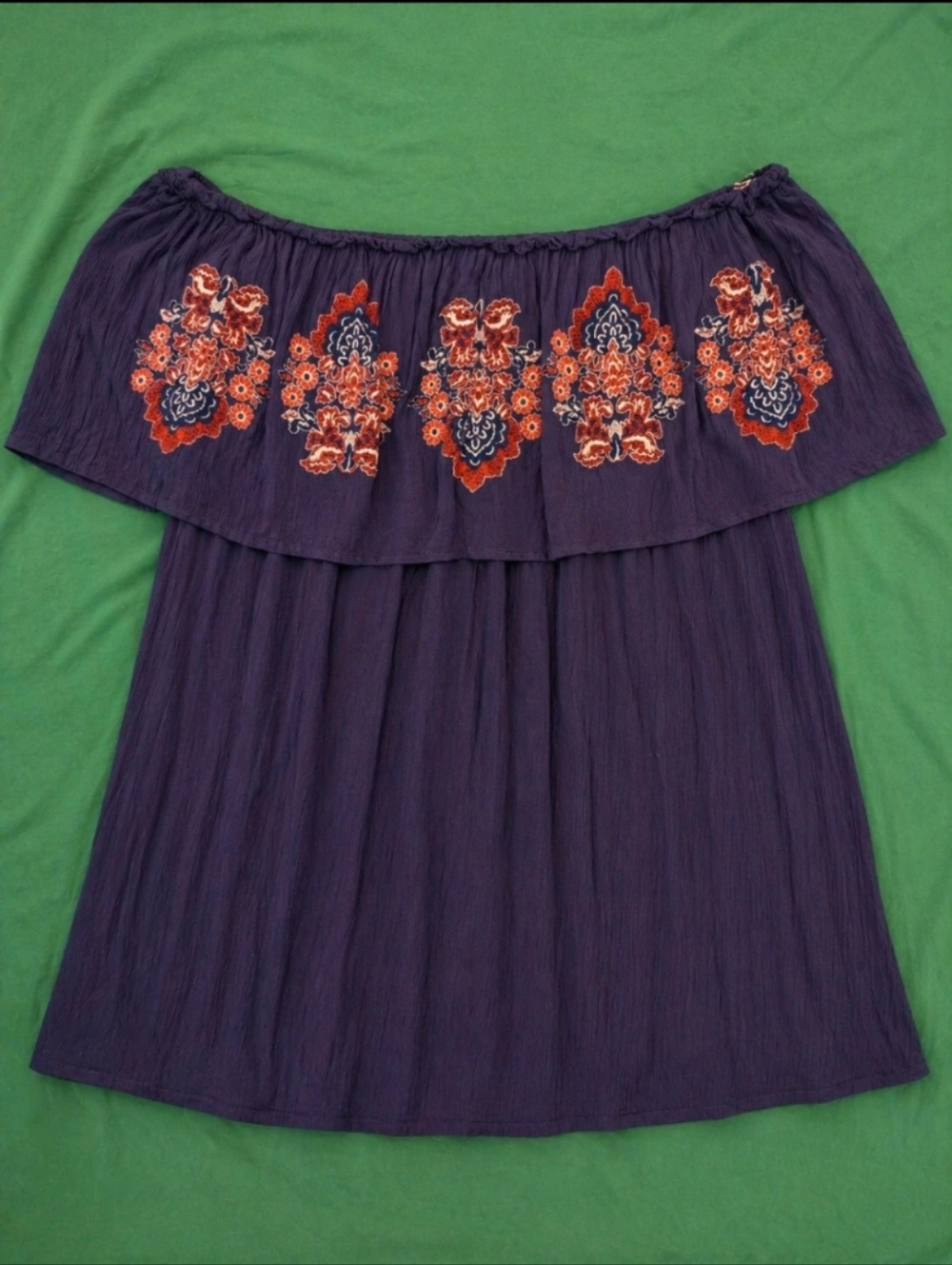 Judith March Off Shoulder Embroidered Boho Top Purple Floral Peasant Blouse Size - Picture 2 of 7